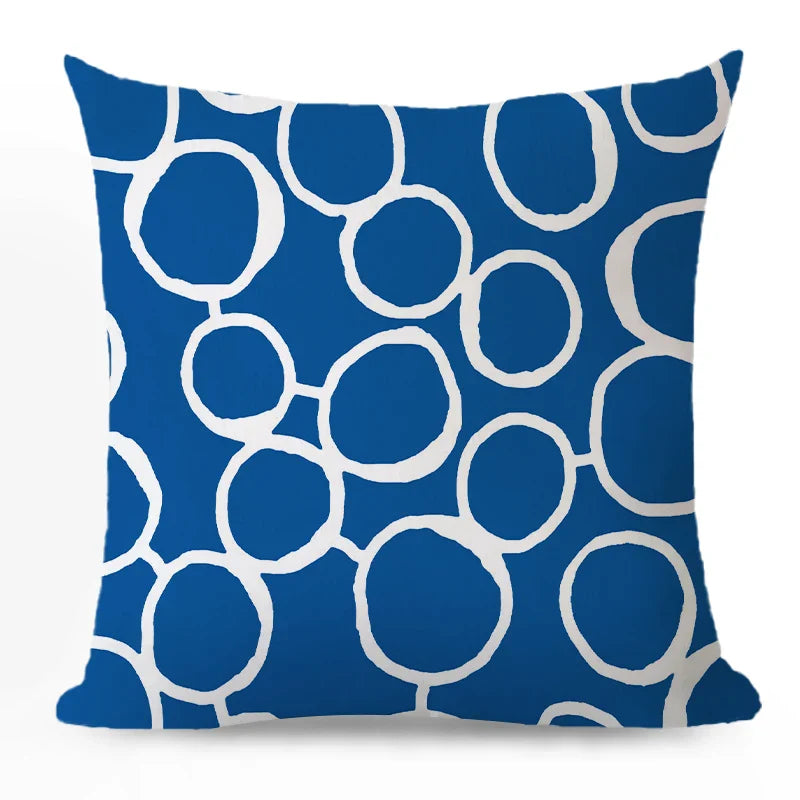 Axyaa Blue Geometric Cotton Linen Pillow Cover for Luxury Home Decor