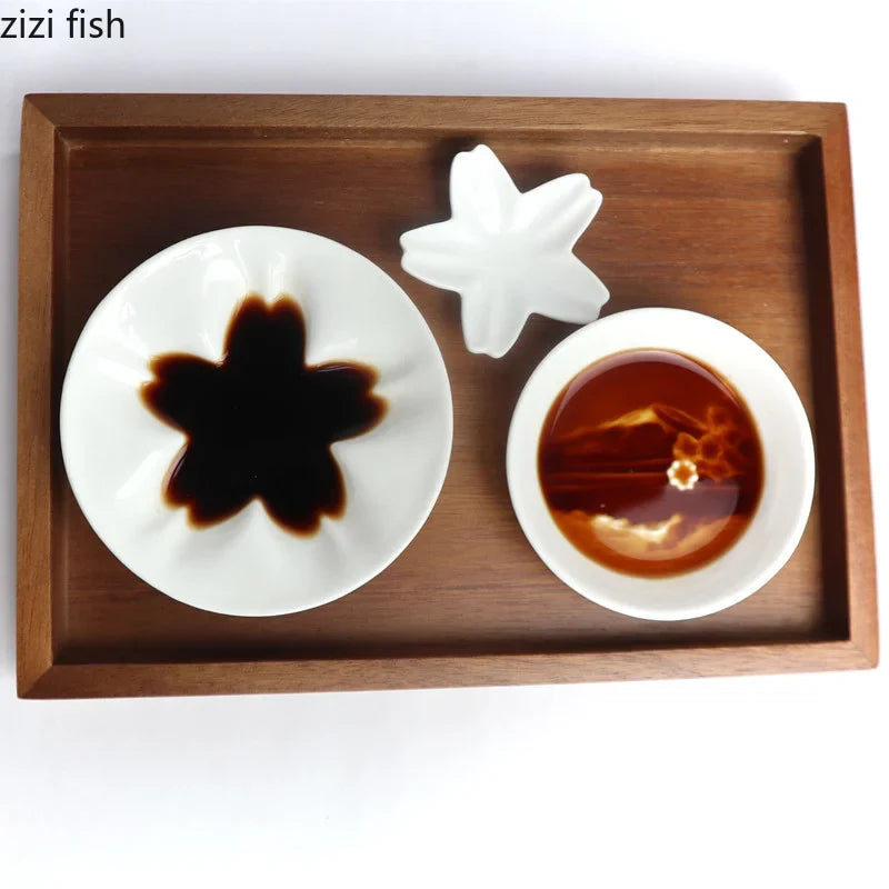 Axya Ceramic Sakura Seasoning Plate Kitchen Decor, Concave-Convex Round Soy Sauce Plate