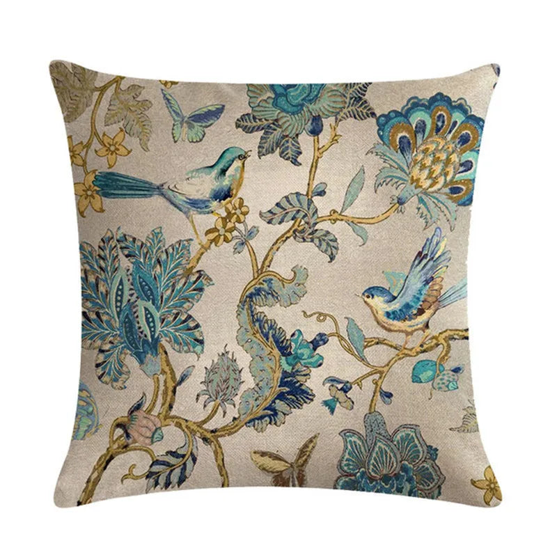 Axyaa Bird Print Cotton Linen Cushion Cover 45X45cm