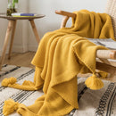 Axyaa Yellow Knit Throw Blanket with PomPom Tassels - 50"x62"