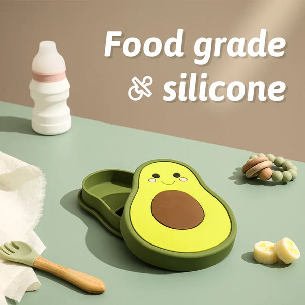 Axya Avocado Silicone Baby Feeding Plate Set for Children.