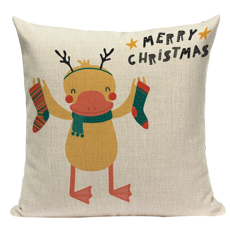 Axyaa Christmas Deer Snowman Cartoon Cushion Cover - Festive Decor Pillowcase