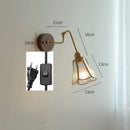 Axyaa Vintage Copper Wall Lamp with Wood Base and Pull Chain - Bedroom Bathroom Lighting