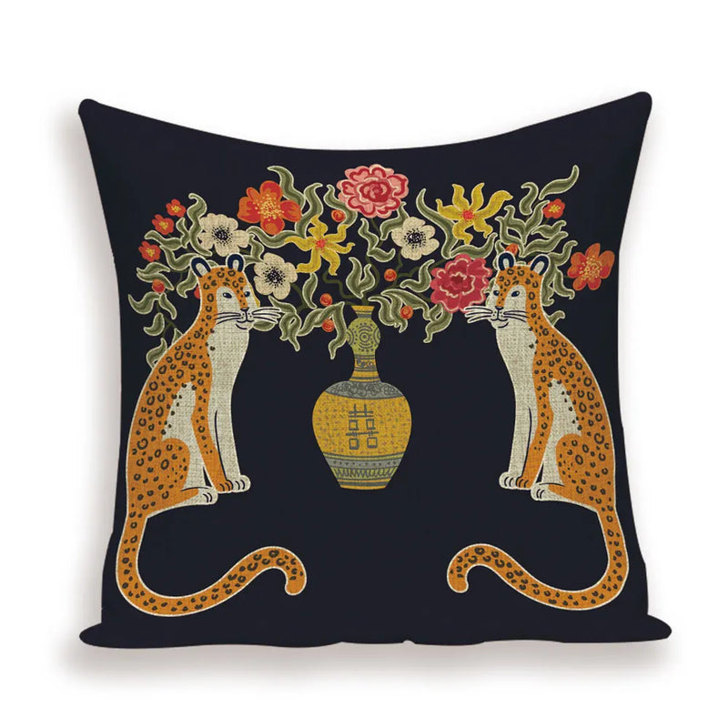 Axyaa Monkey Floral Pillow Cover - Vibrant Flower Vase Home Decor