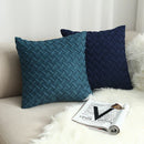 Axyaa Navy Blue Suede Pillow Cover with Green Woven Pattern - 45x45cm/30x50cm