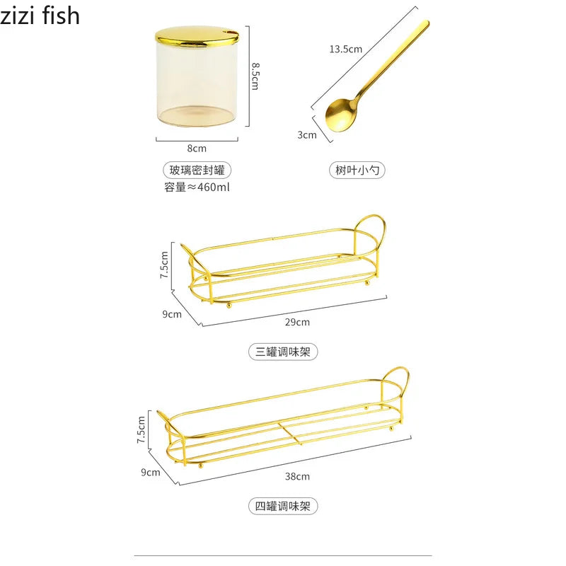 Axya Glass Seasoning Jar with Gold Lid - Kitchen Storage Container