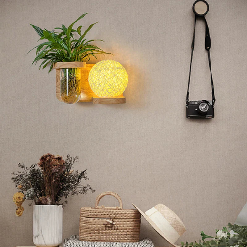 Axya Nordic Wood Wall Lamp with Switch, Glass Art Decor Sconce for Living Room