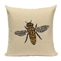 Axyaa Bee Pattern Linen Cushion Cover - Nordic Decorative Throw Pillow Case
