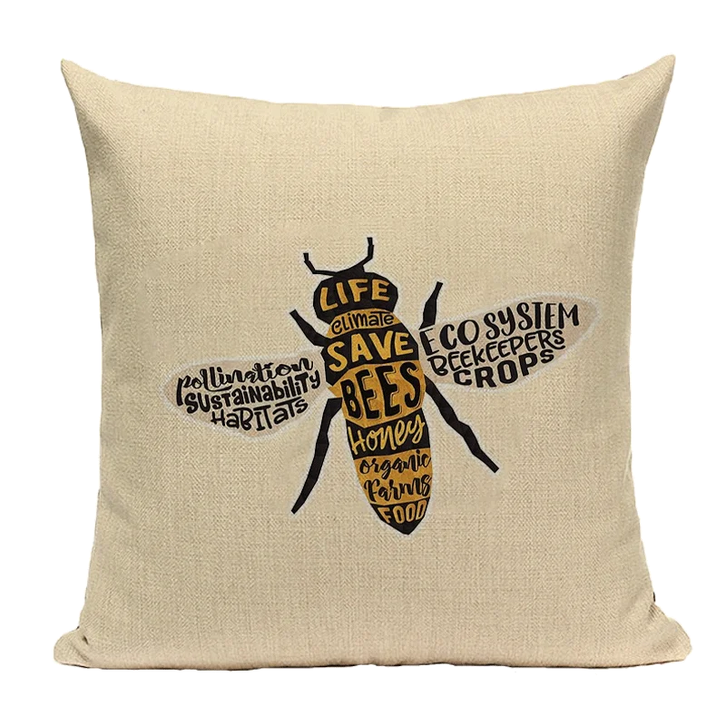 Axyaa Bee Pattern Linen Cushion Cover - Nordic Decorative Throw Pillow Case