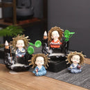 Axyaa Little Monk Ceramic Incense Burner with Mountain Water Flow Ornament