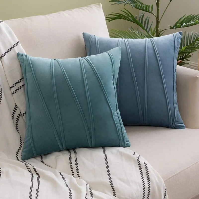 Blue Velvet Cushion Cover Set 18x18" - Axyaa Decorative Pillows for Living Room