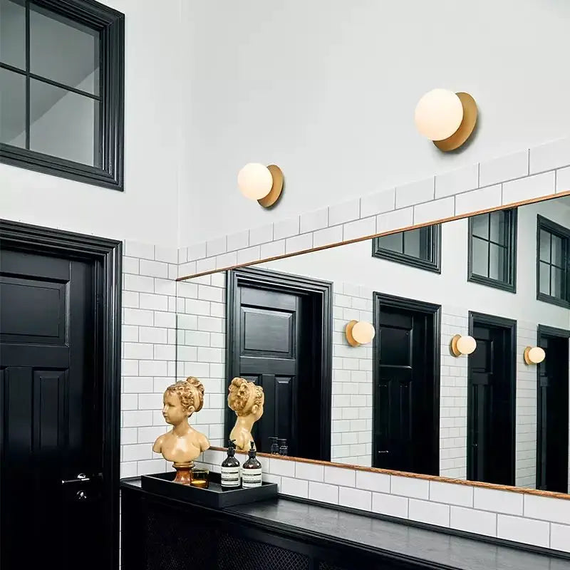 Axyaa Round Glass Wall Lamp: Nordic LED Light for Bedroom and Entryway