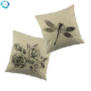 Axyaa Dragonfly & Flowers Linen Cushion Cover with Doggy Design