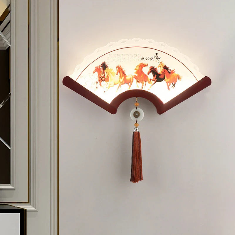 Axyaa Fan-shaped Wood LED Wall Lamp for Bedroom & Living Room
