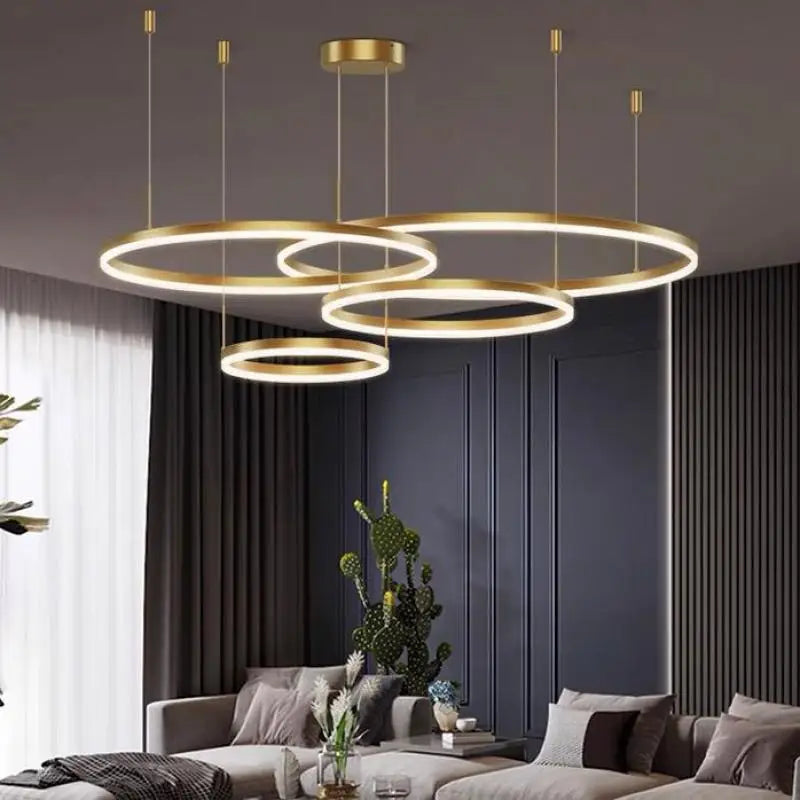 Axyaa Black&Coffee Modern LED Chandelier Brushed Rings Ceiling Light