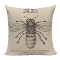 Axyaa Bee Pattern Linen Cushion Cover - Nordic Decorative Throw Pillow Case