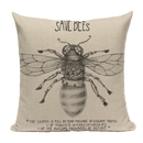Axyaa Bee Pattern Linen Cushion Cover - Nordic Decorative Throw Pillow Case