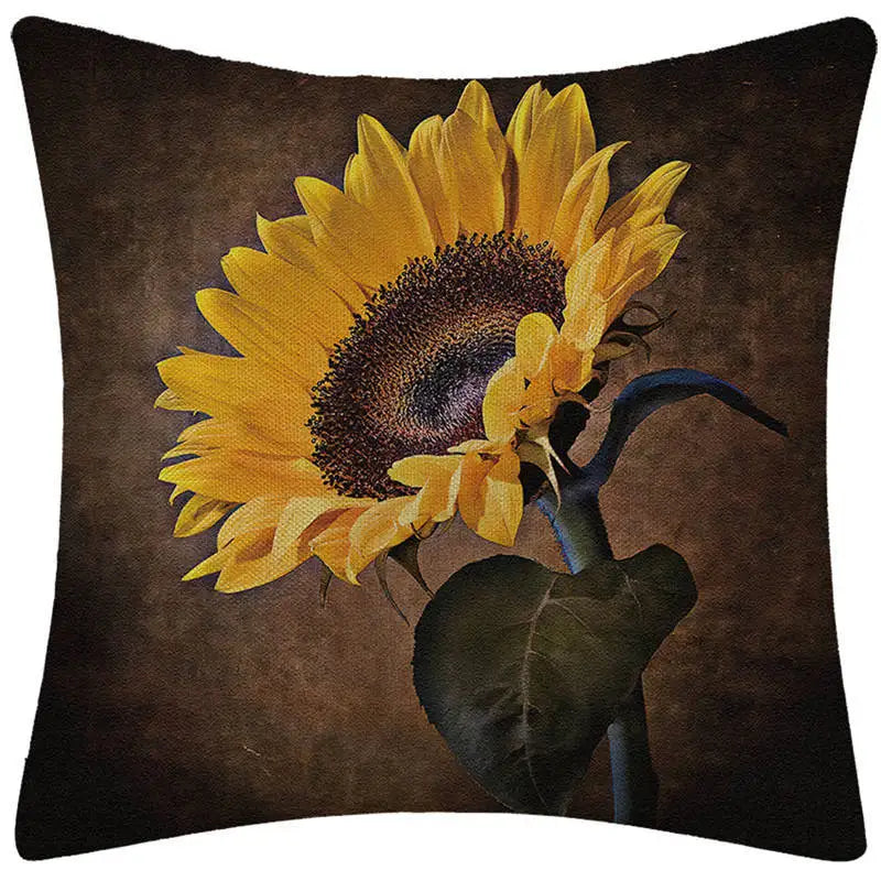 Retro Sunflower Floral Pillow Case 45X45CM for Home Decor by Axyaa