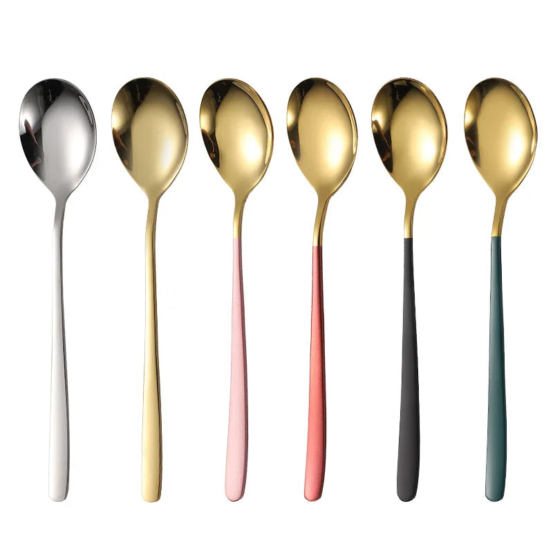 Axyaa Stainless Steel Golden Teaspoons with Long Handle - Kitchen Tableware