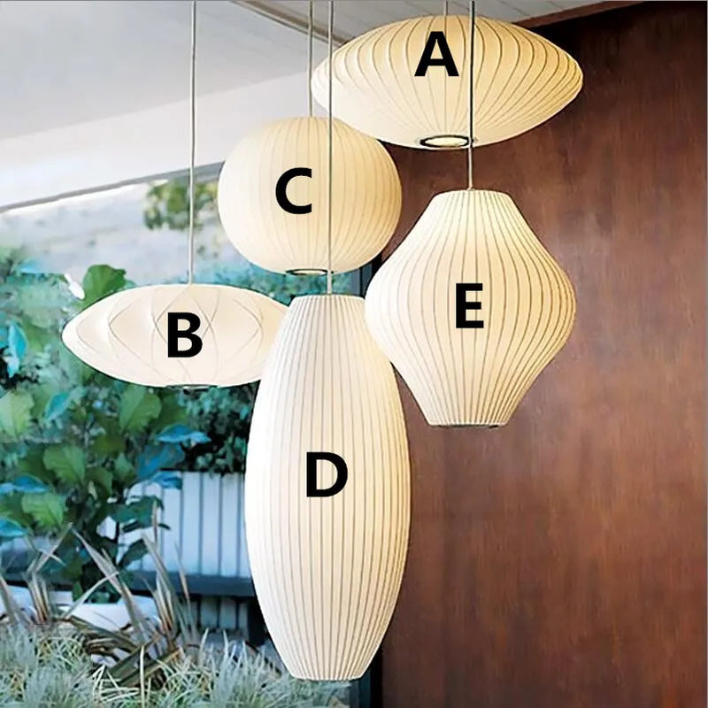 Axyaa White Silk Cloth Pendant Light Loft Lantern Nelson Lamp