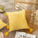 Yellow Geometric Embroidered Cotton Cushion Cover by Axyaa