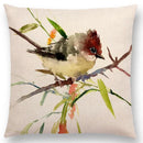 Axyaa Bird Watercolor Cotton Linen Cushion Cover- Hummingbird Goldfinch Chickadee Cardinal Kingfisher