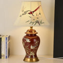 Axyaa Festive Magpie Hand-Embroidered Lampshade & Floral Ceramic Table Lamp