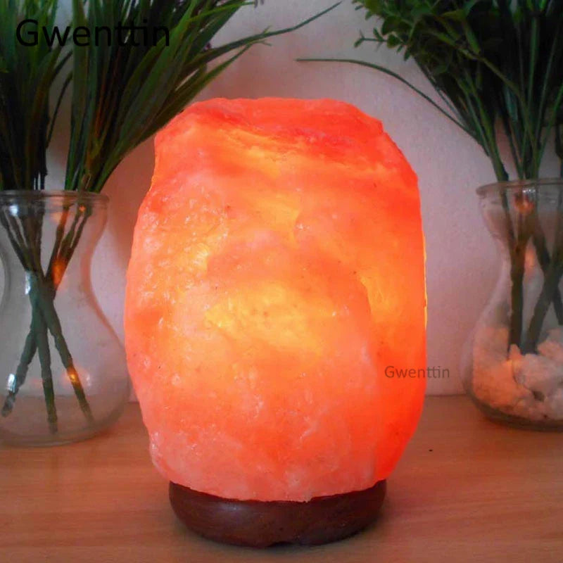 Axyaa Rock Crystal Salt Lamp LED Night Light Wooden Base Air Purifier