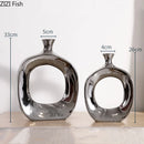 Ceramic Hollow Out Vase Axyaa: Gold & Silver Home Wedding Decoration