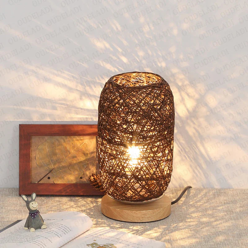 Axya Rattan Twine Ball Lights Table Lamp for Home Decor and Bedroom Night Light