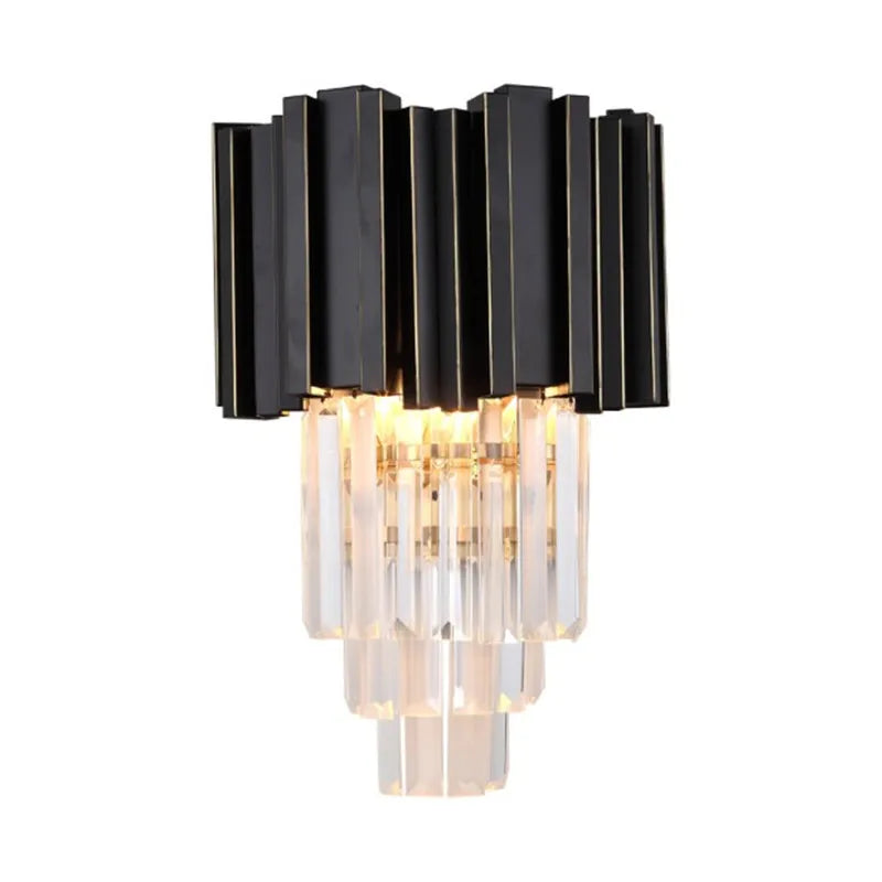 Axyaa Crystal Wall Light: Gold Black Finish Sconce with Modern K9 Crystal Drops