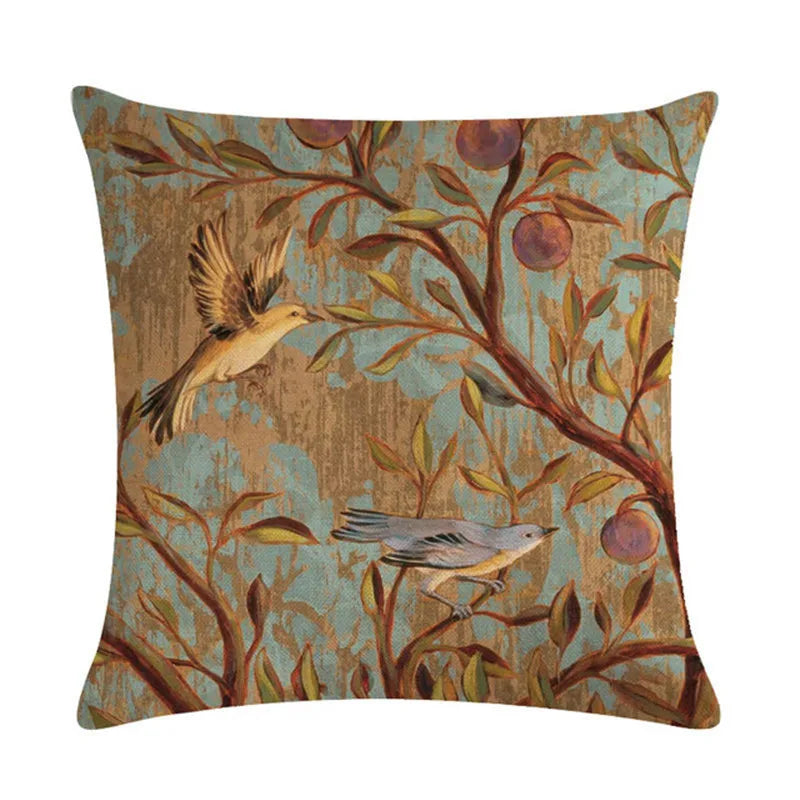Axyaa Bird Print Cotton Linen Cushion Cover 45X45cm