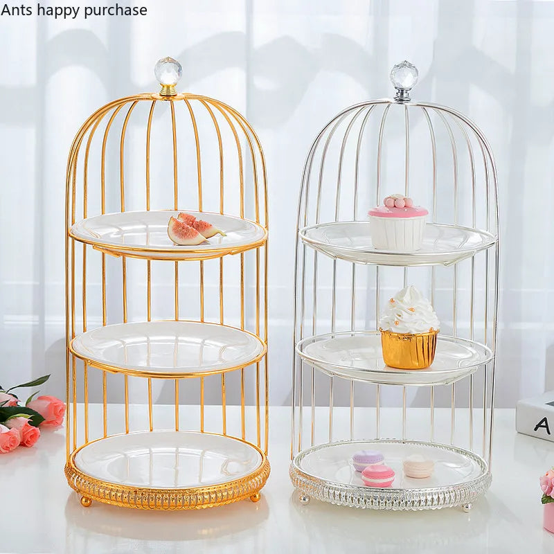 Axya Two-Tier Ceramic and Metal Cake Stand Display Tray