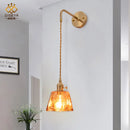 Axyaa Amber Glass Wall Lamp Switch, Modern Copper LED Wall Light for Home, Bedroom, Living Room
