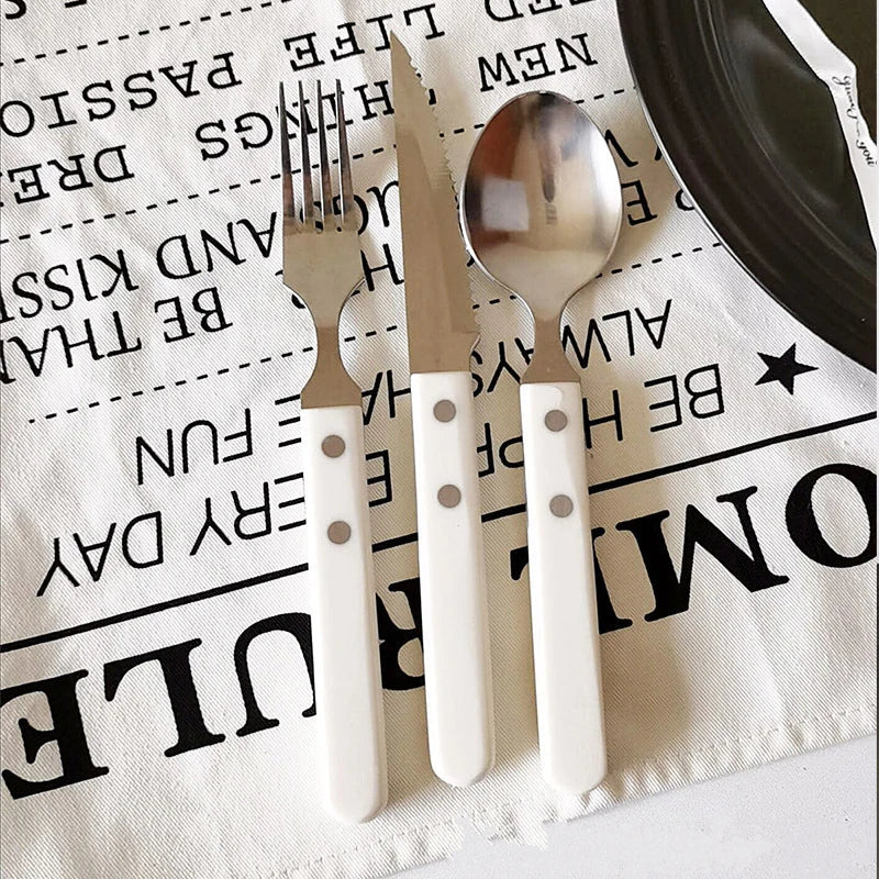 Axyaa Stainless Steel Ivory White Handle Cutlery Set for Home Dining