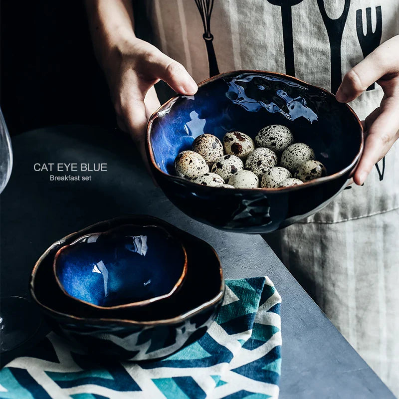 Axya Irregular Ceramic Bowl Set for Dining - Creative Tableware for Noodles and Rice