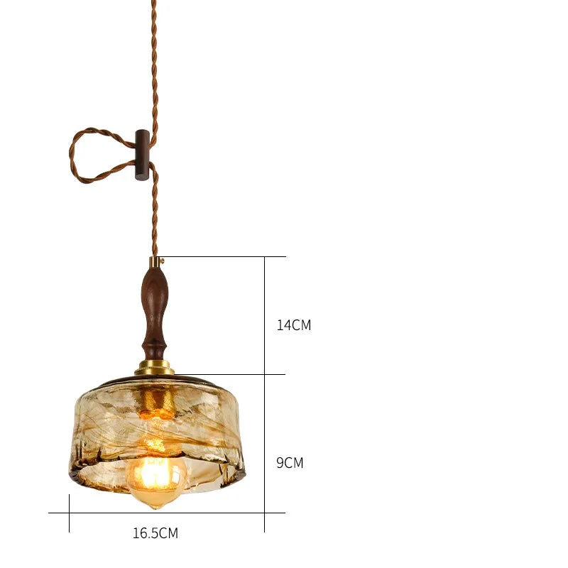 Axyaa Wood Copper Pendant Lights Glass Japanese Style Edison Hanging Lamp