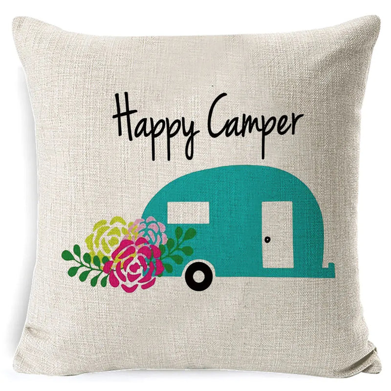 Axyaa Best Memories Happy Camper Cushion Cover - Bedroom Sofa Home Decor