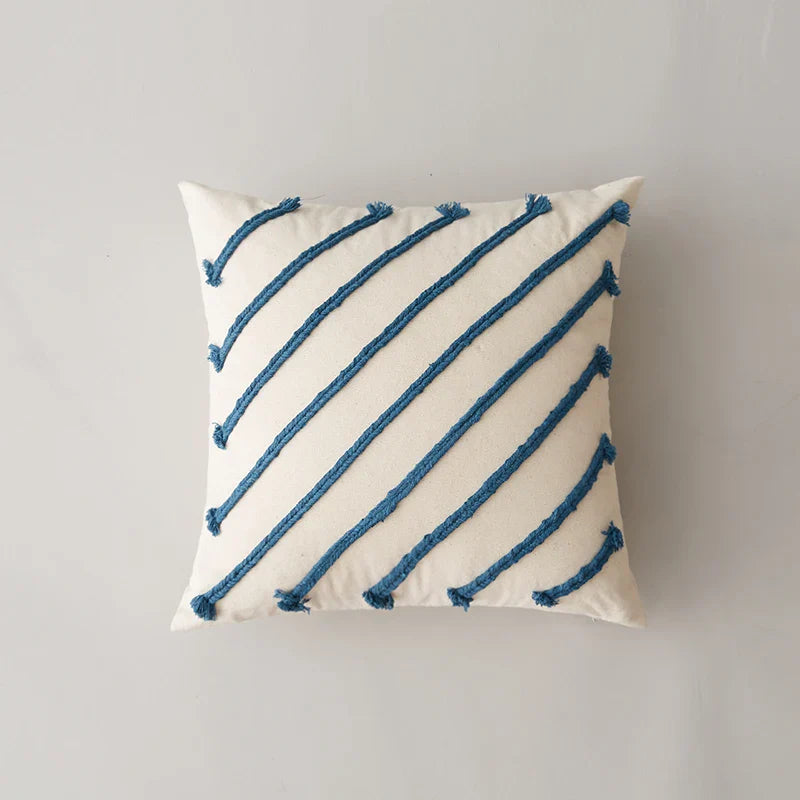 Rainbow Stripe Cushion Cover with Pink Rope Embroidery, 45x45cm, Axyaa