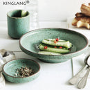 Axya Retro Green Ceramic Dinner Set | Handmade Plates & Bowls for Restaurant Tableware