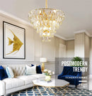 Axyaa Round Gold Steel Crystal LED Pendant Light for Luxurious Living Room