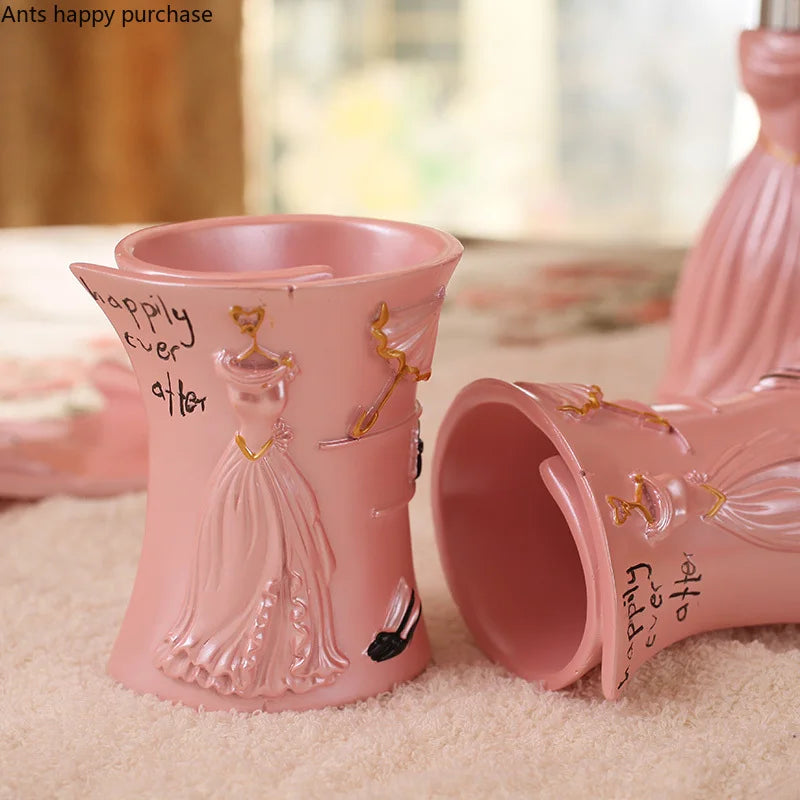 Axya Pink & White Resin Bathroom Wash Set - 5-Piece Essentials