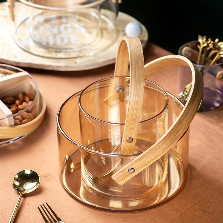 Axya Glass Snack Bowl with Metal Grid Plate - Portable Dessert Plate
