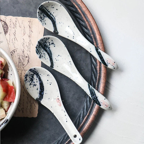 Axya Ceramic Japanese Rice Spoon Set of 3 Household Soup Dessert Spoon