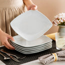 Axyaa White Square Porcelain Plate Set, 6/12 Pieces, Dinner Dessert Salad Fruit Beef Flat