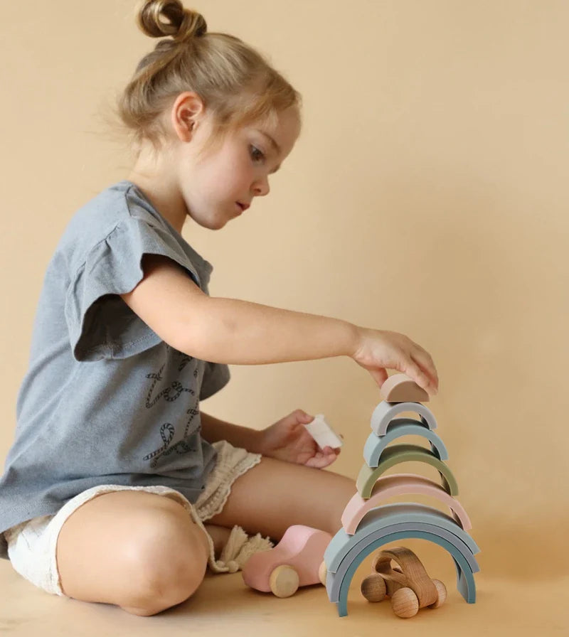Axya Silicone Rainbow Stacker Blocks: Educational Montessori Stacking Toy