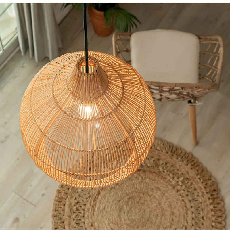 Axyaa Hand-Woven Rattan Pendant Light for Living & Dining Room