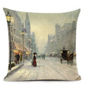 Axyaa City Landscape Oil Painting Cushion Cover | Autumn Winter Art Decor Pillow Case