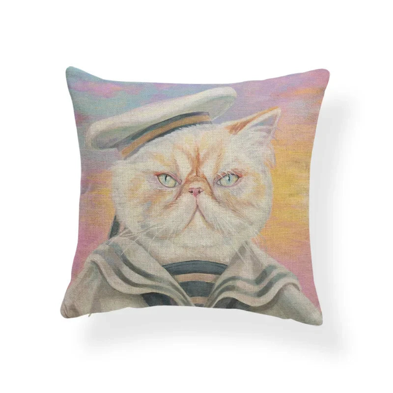 Axyaa Tropical Cat Cushion Cover Moon Blue Cotton Linen Pillow Case