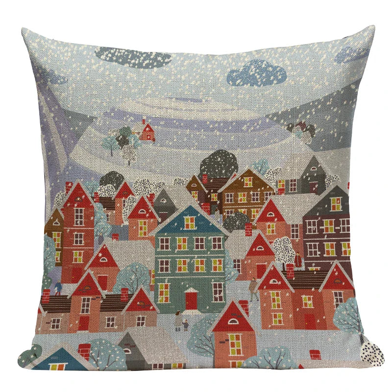 Axyaa Christmas Deer Snowman Cartoon Cushion Cover - Festive Decor Pillowcase
